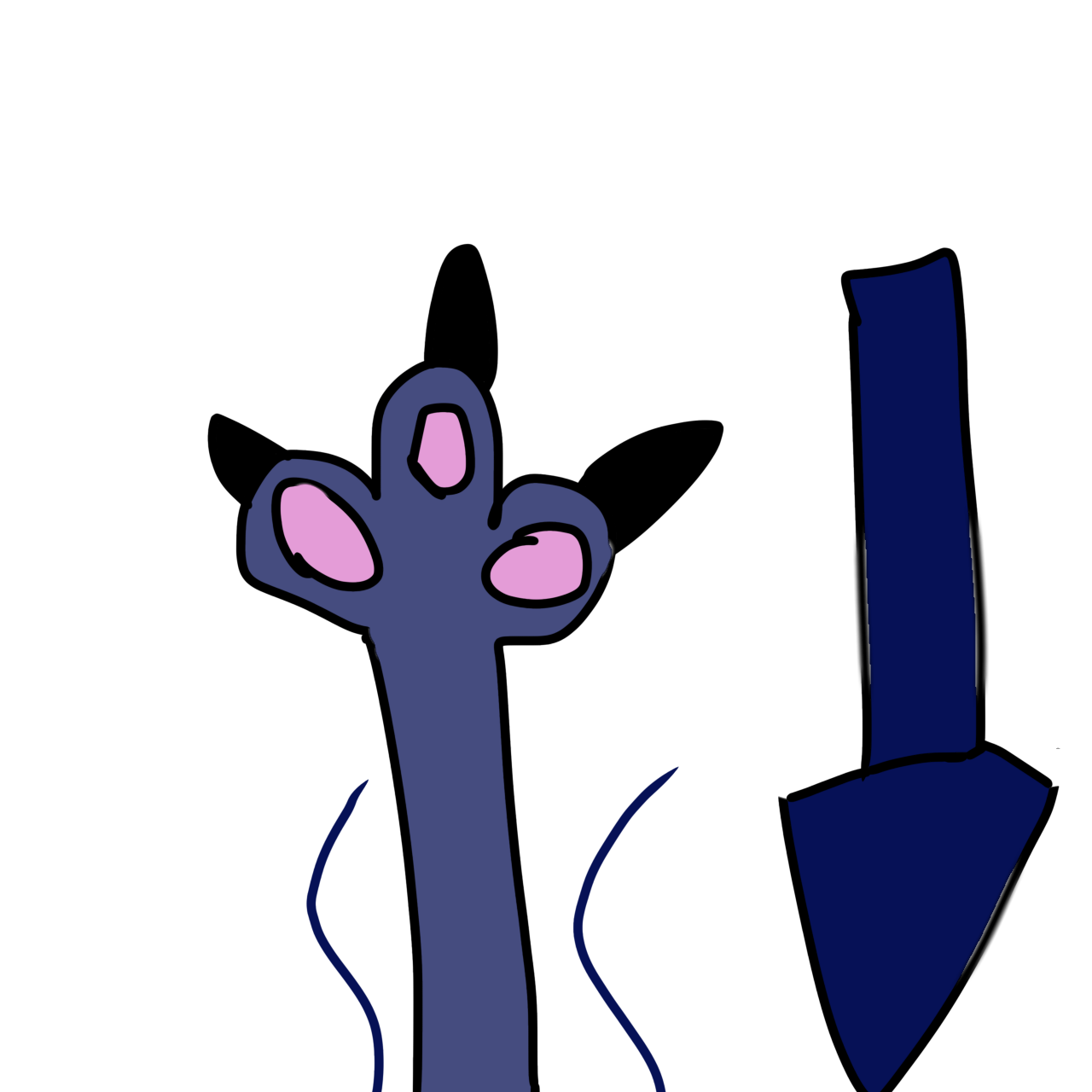 a greyish blue paw with wobbly blue lines on each side and a blue arrow pointing down.